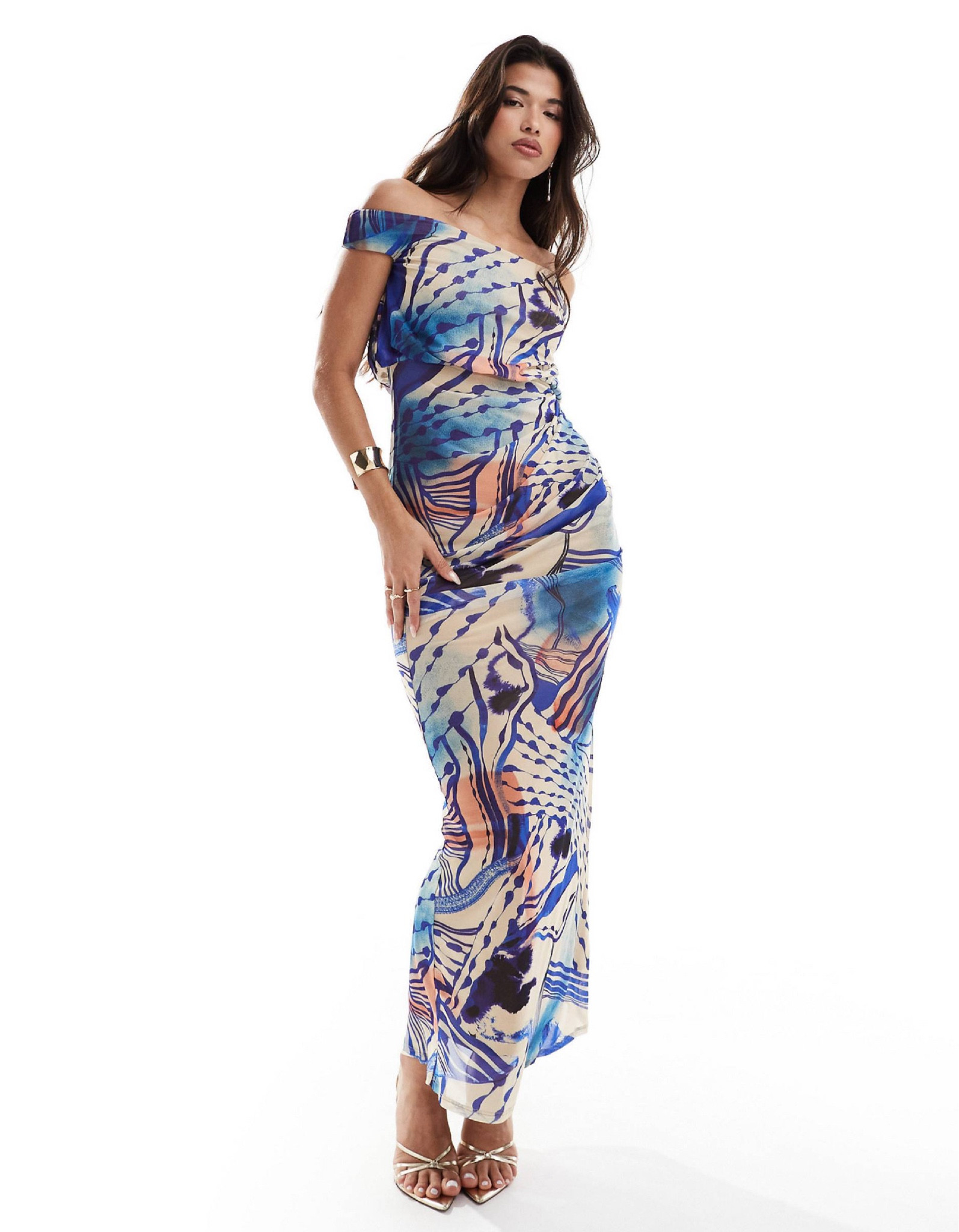 ABSTRACT PRINT BARDOT DRESS