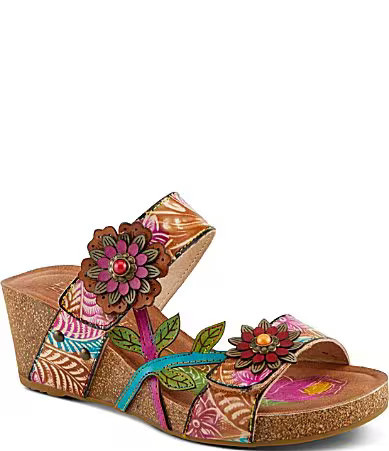 L'ARTISTE Moa Leather Floral Wedge Slide Sandals - 41(9.5/10) | Dillard's