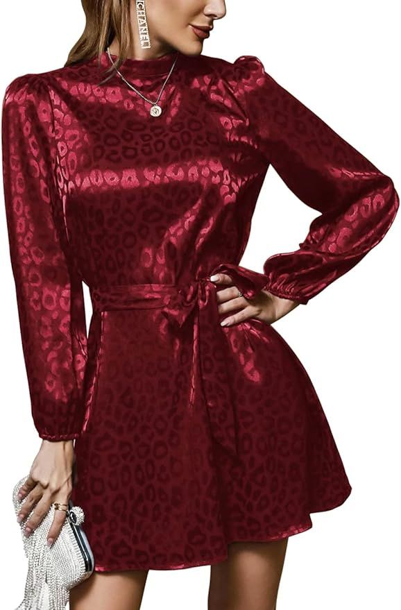 Amazon.com: Laqeyko Red Satin Silk Dress Cocktail Dress for Women Winter Wedding Guest Christmas ... | Amazon (US)