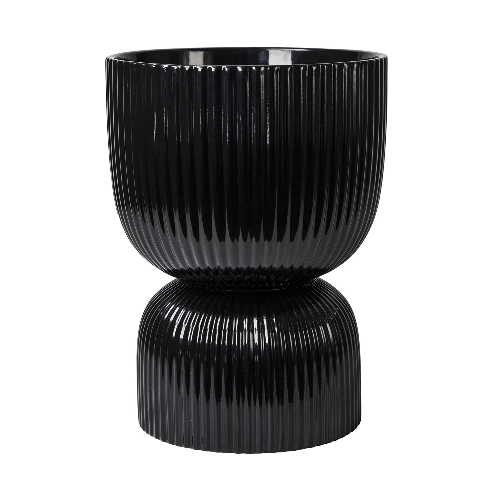 Mainstays 10”D x 13.5”H Round Ceramic Fulted Planter, Black | Walmart (US)