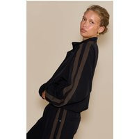 Black Tricot Stripe Detail Zip Through Track Jacket | PrettyLittleThing US