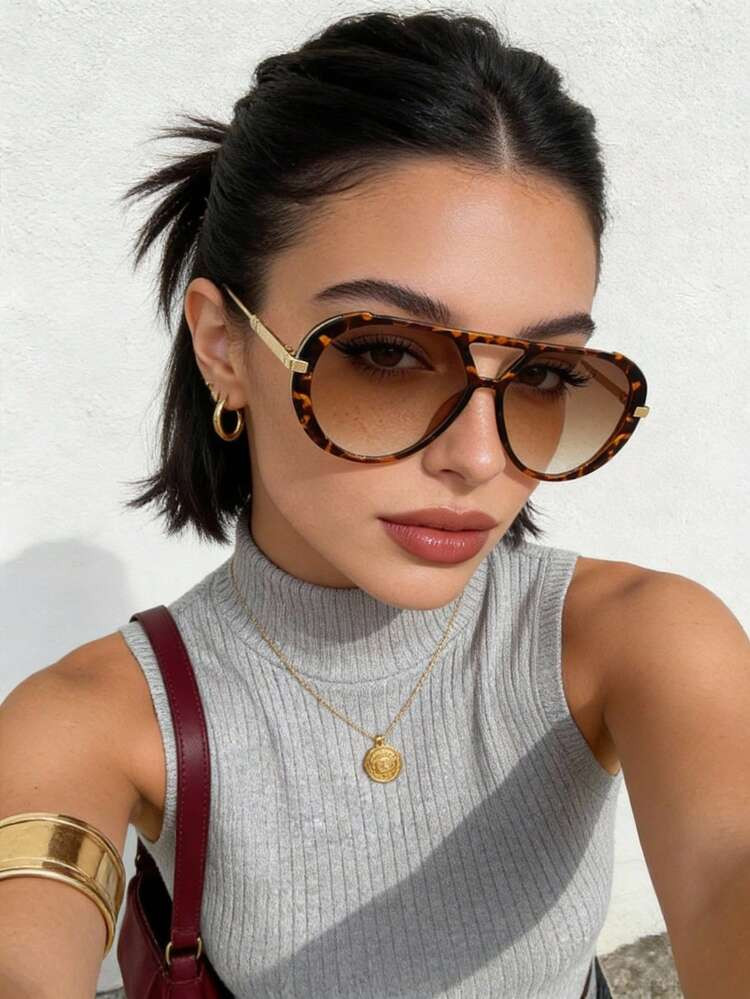 1 Pair Retro Minimalist Large Frame Fashion Glasses, Unisex, Suitable For Daily Wear, Streetwear, Outdoor, Party, Unique Oval Decorative Fashion Glasses, Women, Beach Accessory, Vintage Y2K Style, Suitable For Summer Beach Vacation, Outdoor Travel | SHEIN