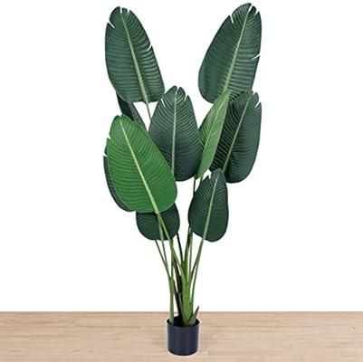 flybold Artificial Bird of Paradise Plant Fake Banana Leaf Plant 5 feet Tall 10 Faux Green Large ... | Amazon (US)