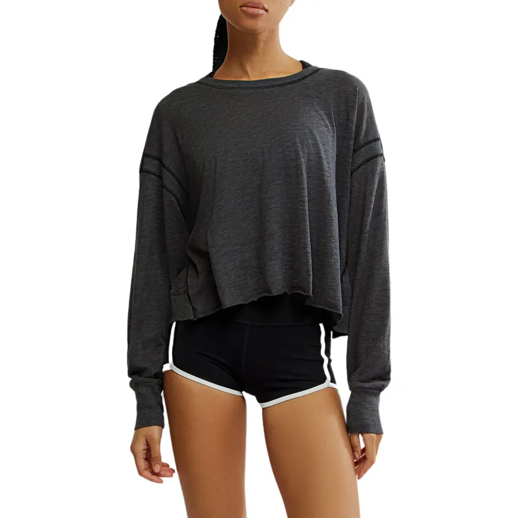 Free People FP Movement My Time Layer Open Back Crop Top in Black at Nordstrom, Size Large | Nordstrom