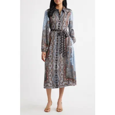 Julia Jordan Mixed Paisley Long Sleeve Midi Shirtdress in Rust Multi at Nordstrom, Size 2 | Nordstrom