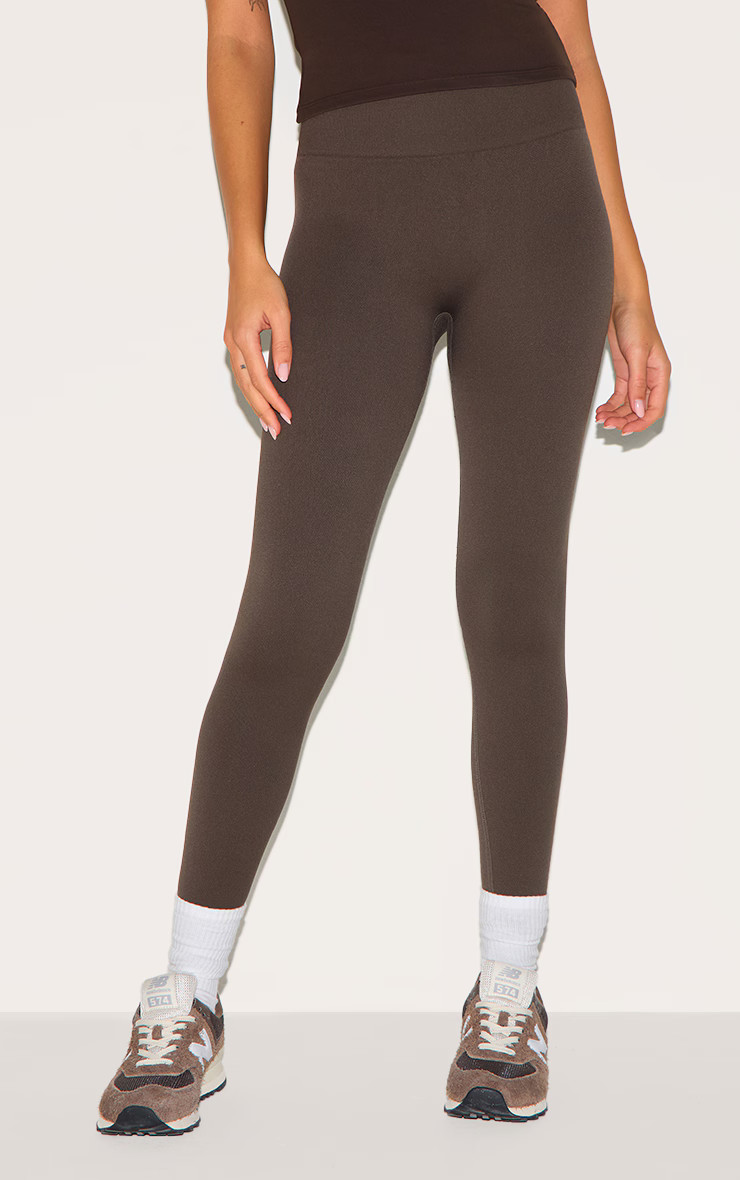 Espresso Seamless High Waist Gym Leggings | Athleisure | PrettyLittleThing UK