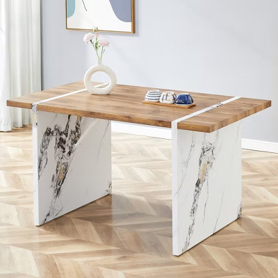 Modern Dining Table with MDF Base & Wood Top, Rectangular Kitchen Table for Dining Room or Office | Target