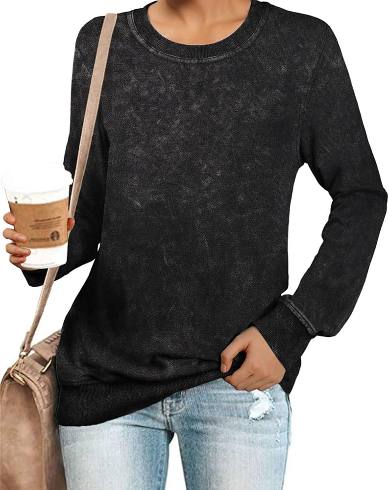 Women Crewneck Sweatshirts Long Sleeve Trendy Distressed Light Weight Pullover Tops | Amazon (US)