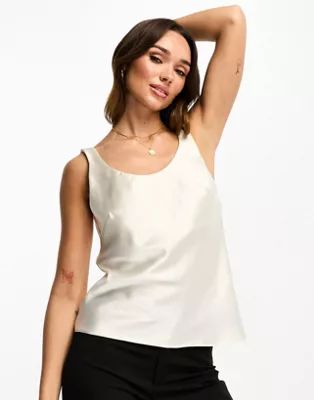 ASOS DESIGN scoop neck cami in satin in cream | ASOS (Global)