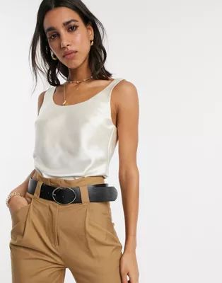 ASOS DESIGN scoop neck cami in satin in cream | ASOS (Global)