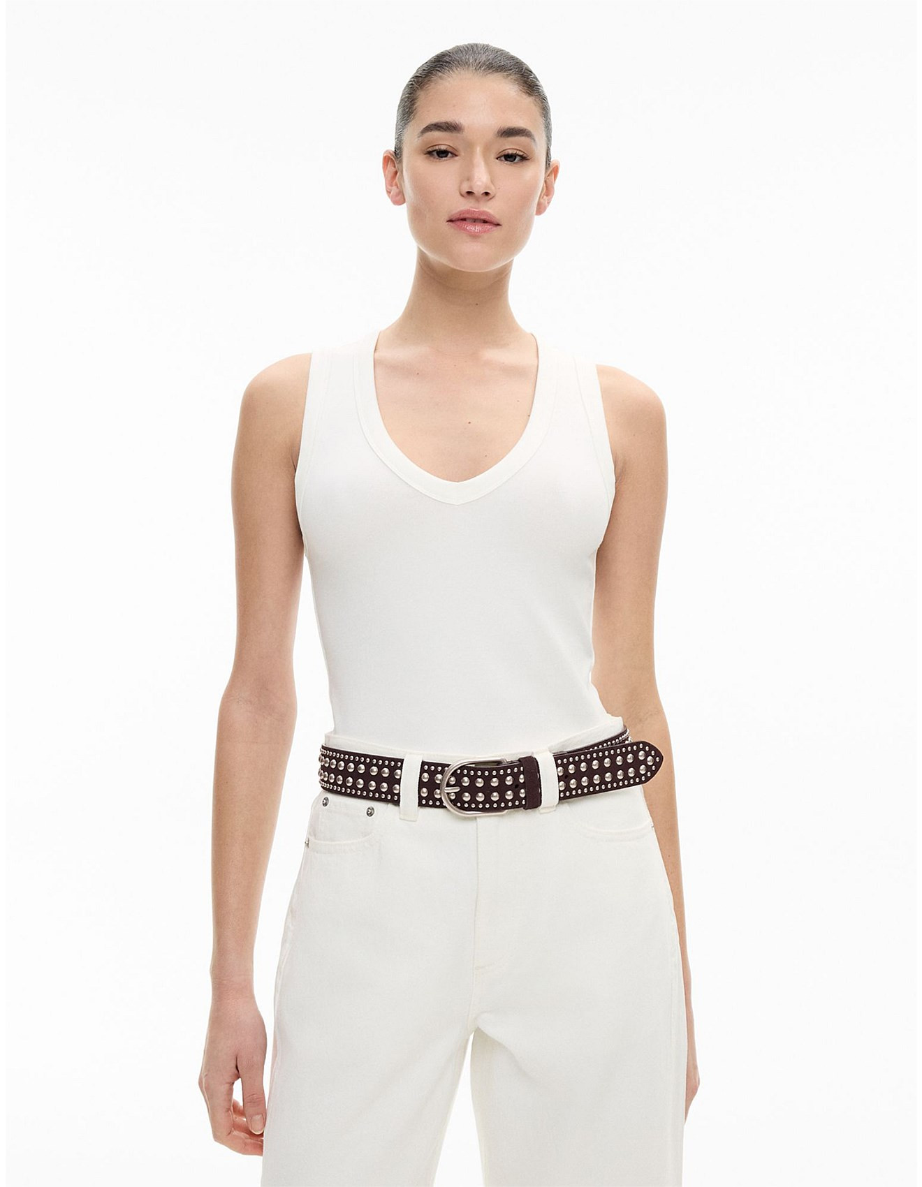 Fine Rib V-Neck Tank Top | David Jones (Australia & New Zealand)