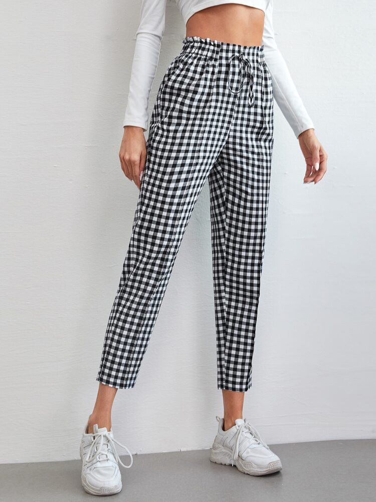 SHEIN Gingham Knot Front Pants | SHEIN