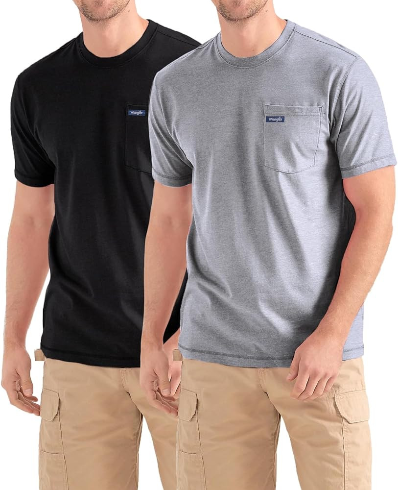 Wrangler Big and Tall T-Shirts for Men - 2 Pack Cotton Tee with Chest Pocket | Amazon (US)
