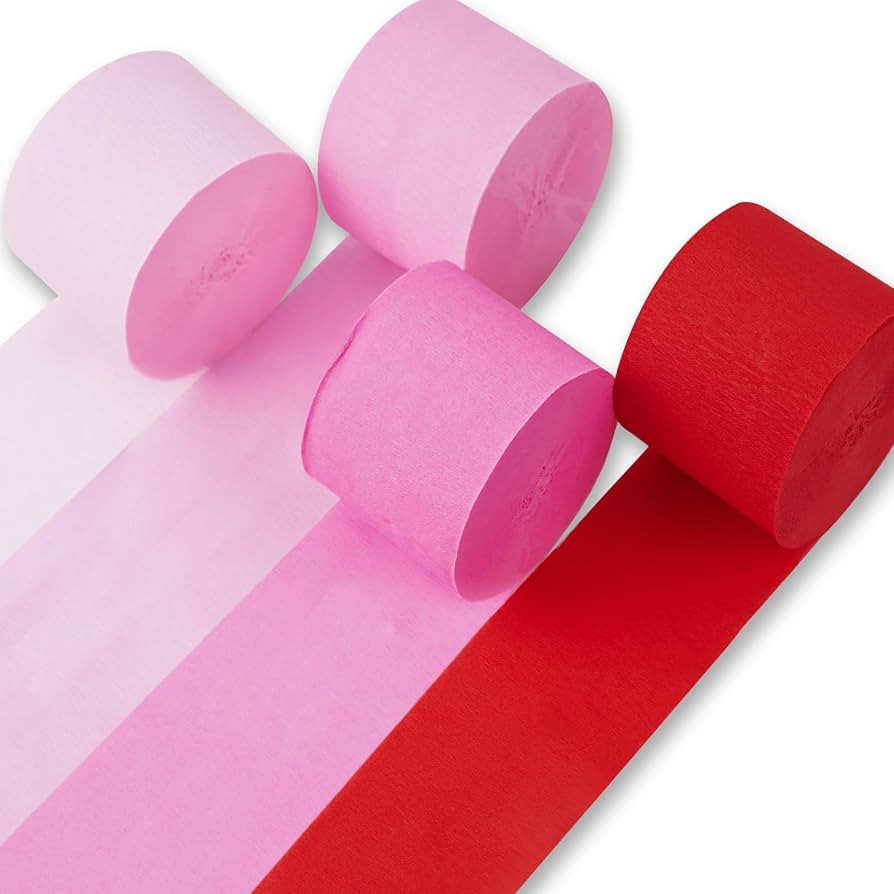 PartyWoo Crepe Paper Streamers 4 Rolls 328ft, Pack of Crepe Paper Pink and Red Streamers Party De... | Amazon (US)