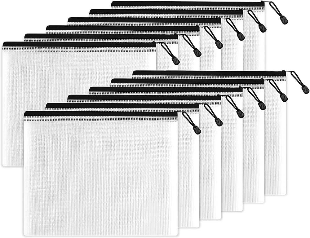 SUNEE Plastic Mesh Zipper Pouch 9x13 in (Black, 12 Packs),Extra Large Water-Resistant Zip Bag for... | Amazon (US)