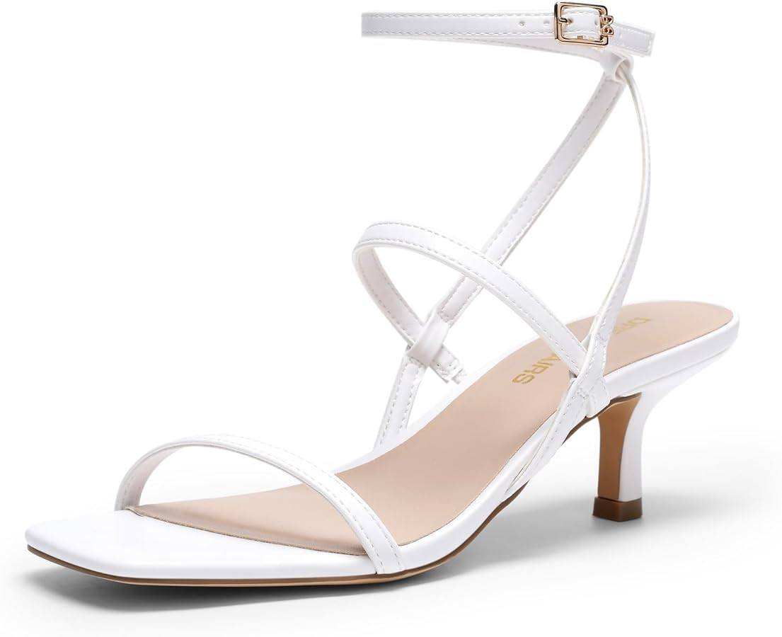 DREAM PAIRS Kitten Heels for Women, Strappy Square Open Toe Ankle Buckle Heeled Sandals Wedding P... | Amazon (US)