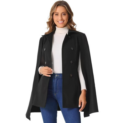 INSPIRE CHIC Women's Cape Slit Long Sleeve Double Breasted Cloak Coat Black Small | Target