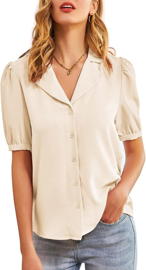 GRACE KARIN Womens Button Down Shirts Short Sleeve Long Sleeve Business Casual Tops V Neck Blouse | Amazon (US)