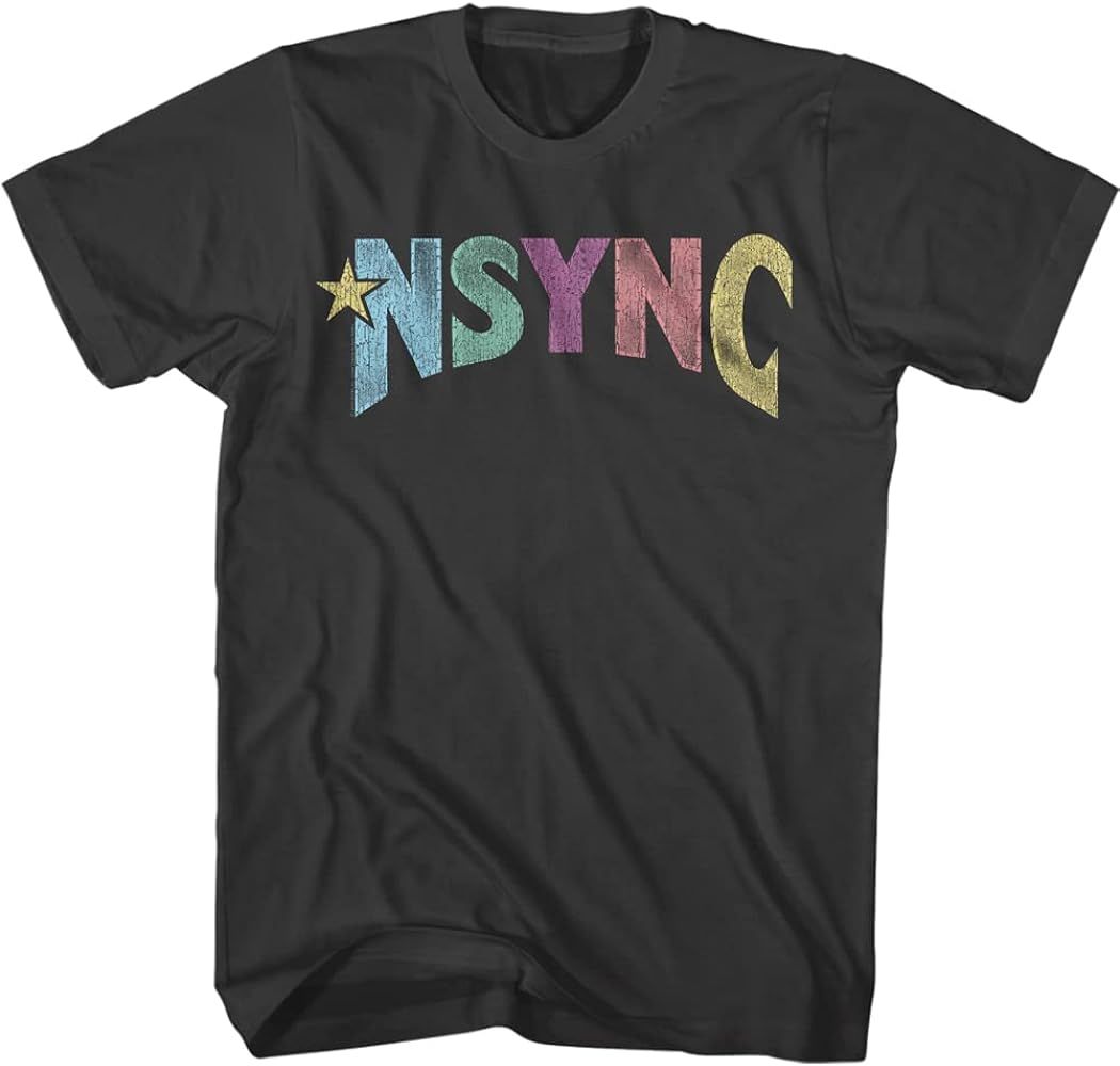 NSYNC Boy Band Color Logo Vintage Style Adult Short Sleeve T Shirt Graphic Tees | Amazon (US)
