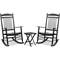 MUPATER Outdoor Rocking Chair Set 3-Piece Patio Wooden Rocker Bistro Set with Foldable Table and Cur | Amazon (US)