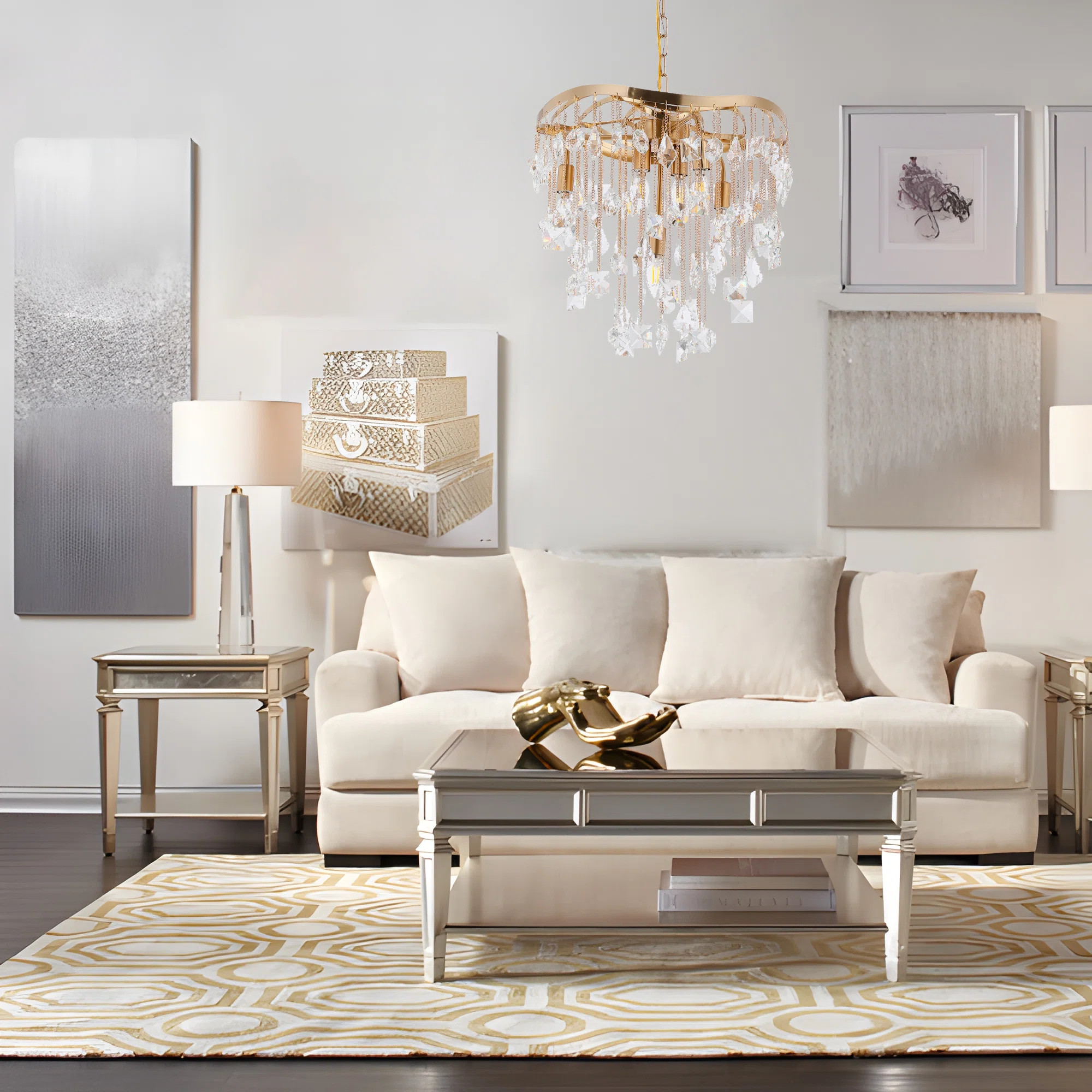 5-Light Tiered Chandelier Artistry Undulating Ribbons Cascade Crystal Pendant Lamp | Wayfair North America