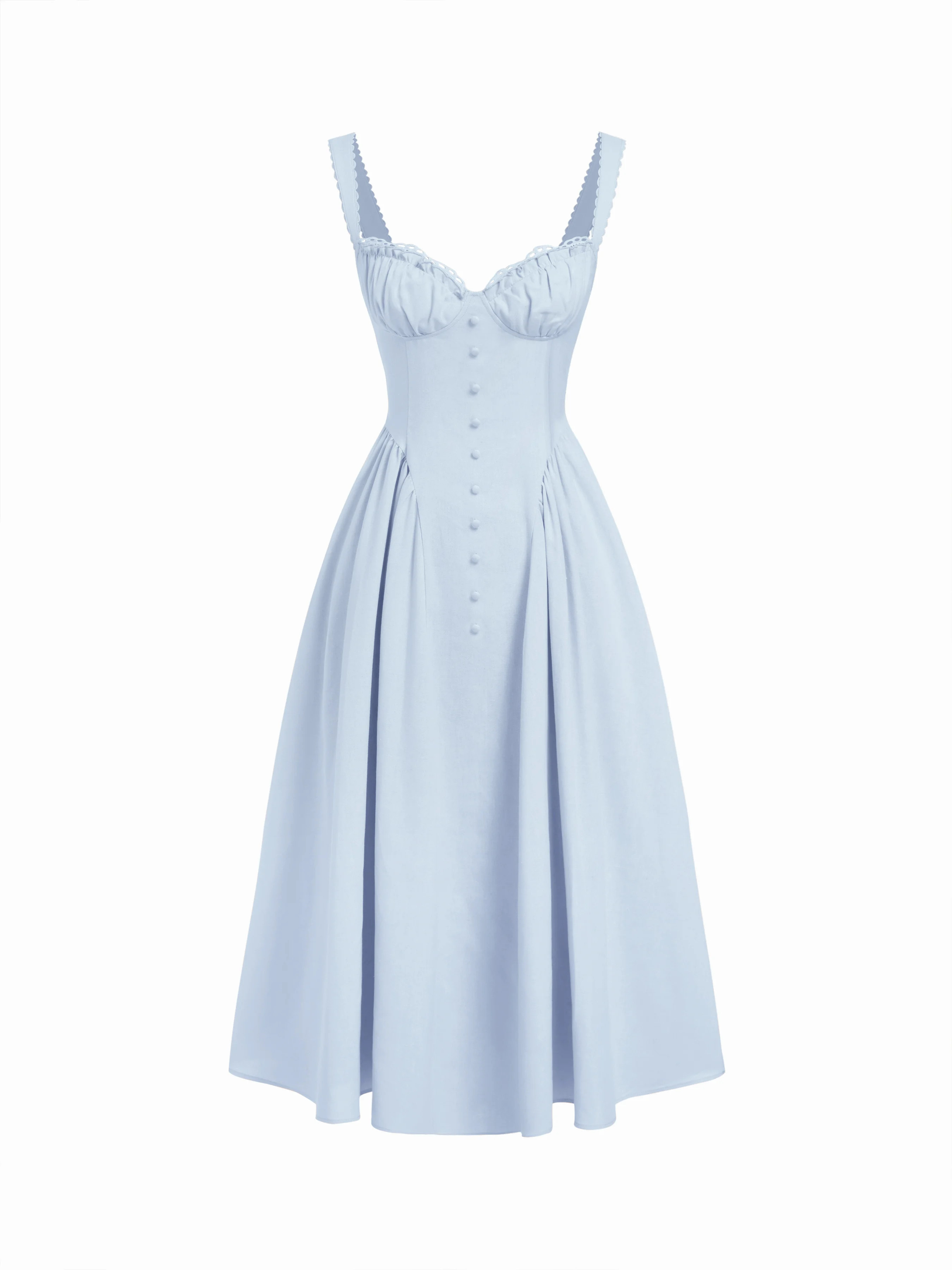 Valentine Woven Cotton-blend U-neckline Ruffled Lace Up Flared Maxi Dress For Date Party/Clubbing | Cider