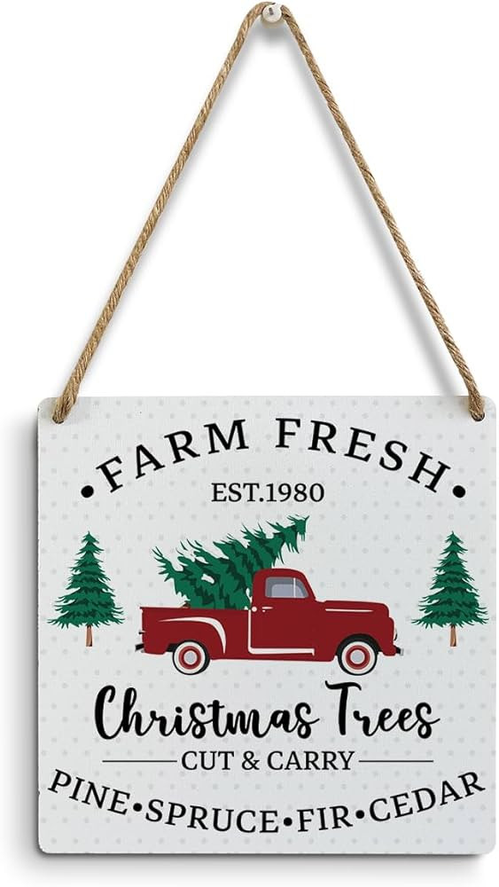 Mmiishe Christmas Decorations Red Pickup Truck with Tree Winter Wall Art Farmhouse Wall Hanging D... | Amazon (US)