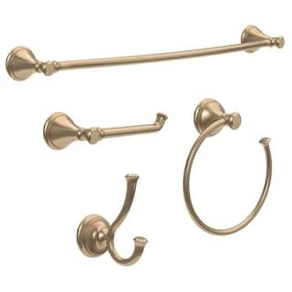 Cassidy 4-Piece Bath Hardware Set with 24 in. Towel Bar, Toilet Paper Holder, Towel Ring, Towel Hook in Champagne Bronze | The Home Depot