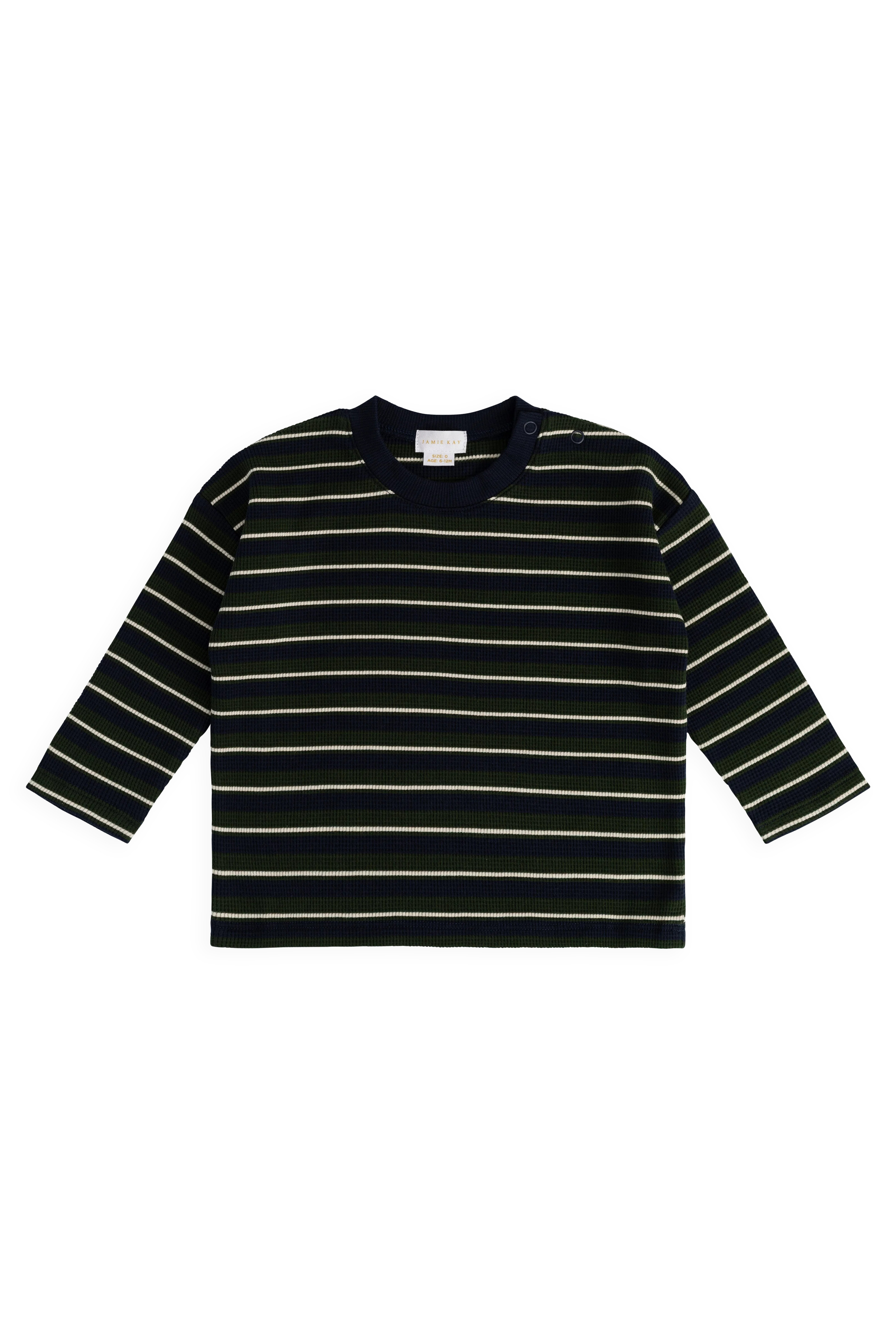 Organic Cotton Waffle Leith Long Sleeve Top - Maritime Grandeur Stripe | Jamie Kay