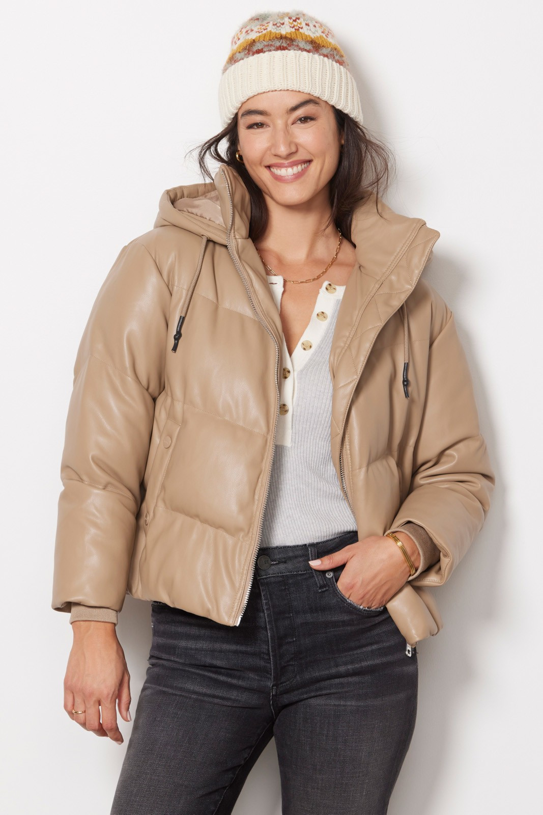 JAKKE Poppy Vegan Leather Puffer | EVEREVE | Evereve