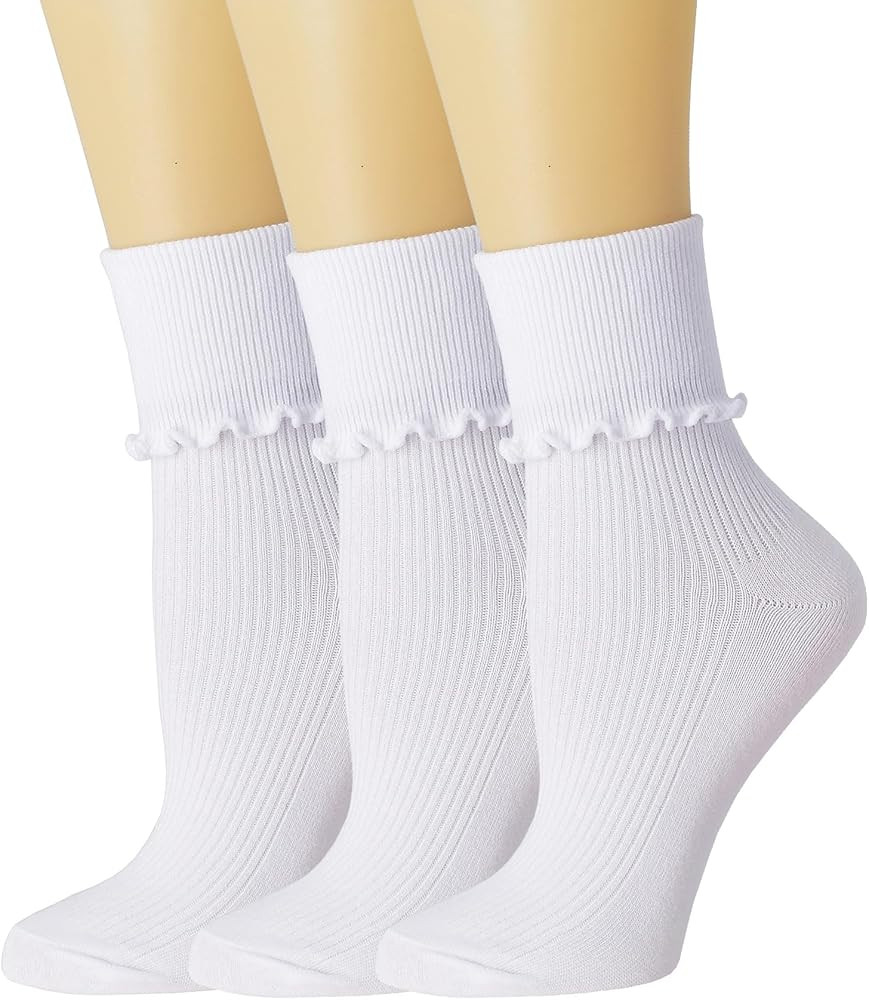 SRYL Ruffle Ankle Socks for Women's,Casual Cute Turn-Cuff Socks Soft Breathable Knit Cotton Lettu... | Amazon (US)