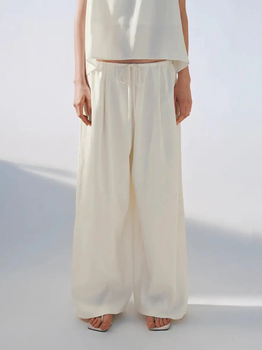 Lux Satin Wide Leg Drawstring Lounge Pants | Urban Revivo