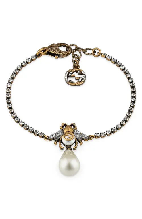 Gucci GG Bee Imitation Pearl Bracelet in Gold at Nordstrom, Size 7 | Nordstrom
