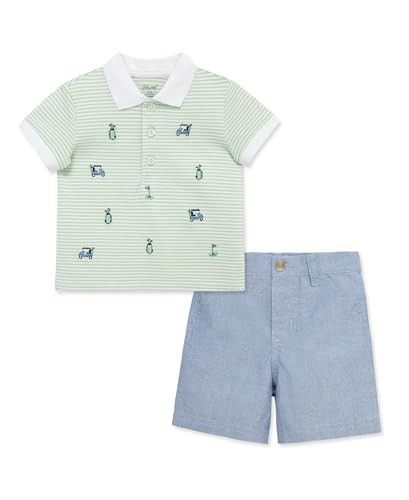Little Me Clothes for Baby Boys' Golf Polo Short Set, Blue/Green Madras Plaid, 3 Toddler | Amazon (US)