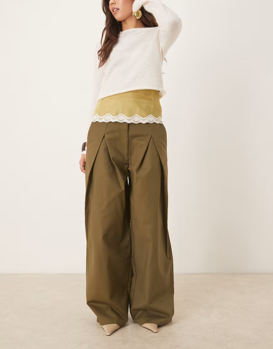 ASOS DESIGN tailored low rise deep pleat pants in olive-Green | ASOS (Global)