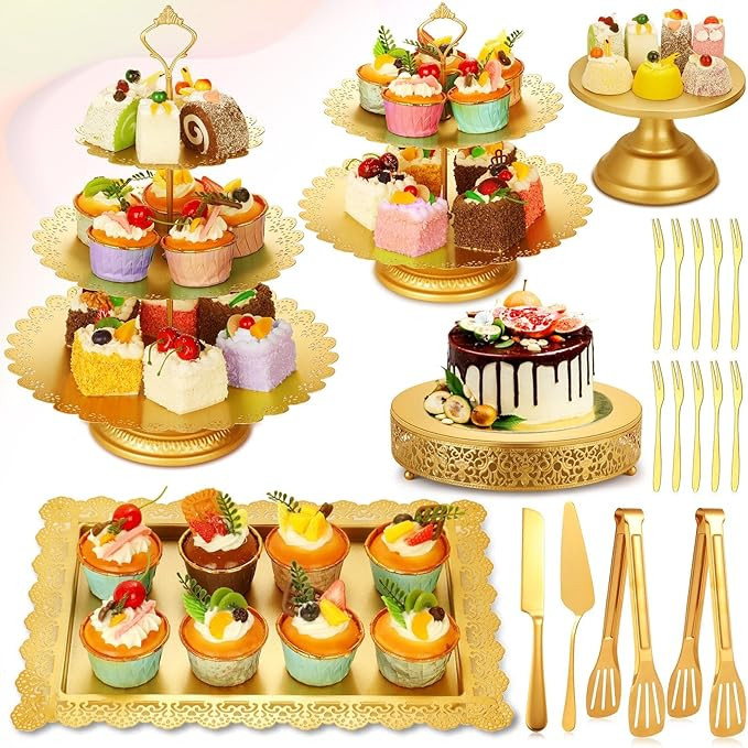 Cupcake Stand Set, Dessert Table Display Set Gold Metal Cake Stands with Tiered Tray Stands Cake ... | Amazon (US)