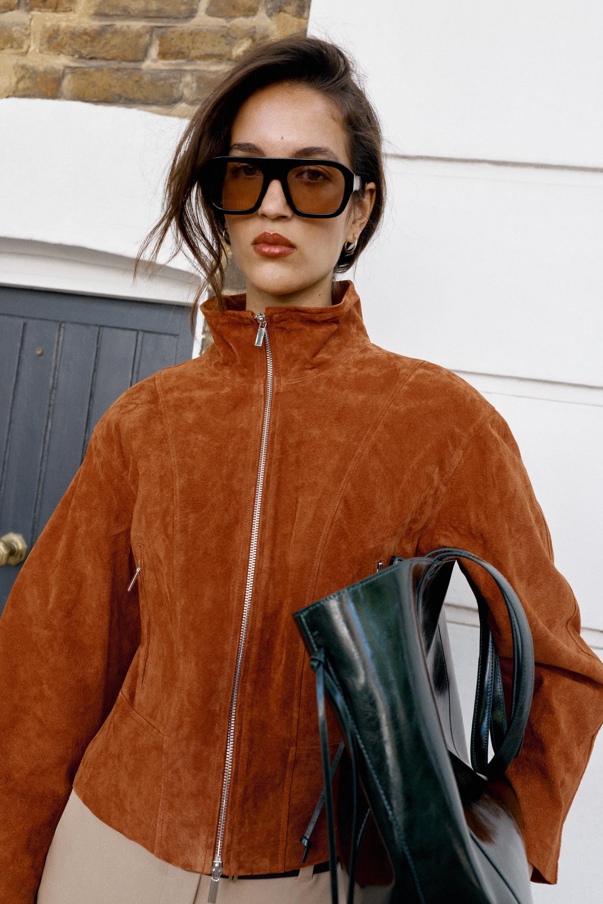 100% LEATHER HIGH COLLAR JACKET | Zara UK