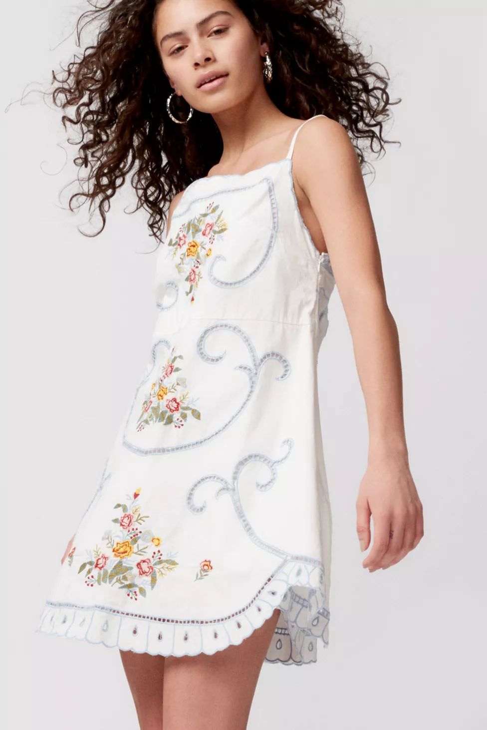 UO Jessa Floral Embroidered Mini Dress | Urban Outfitters (US and RoW)