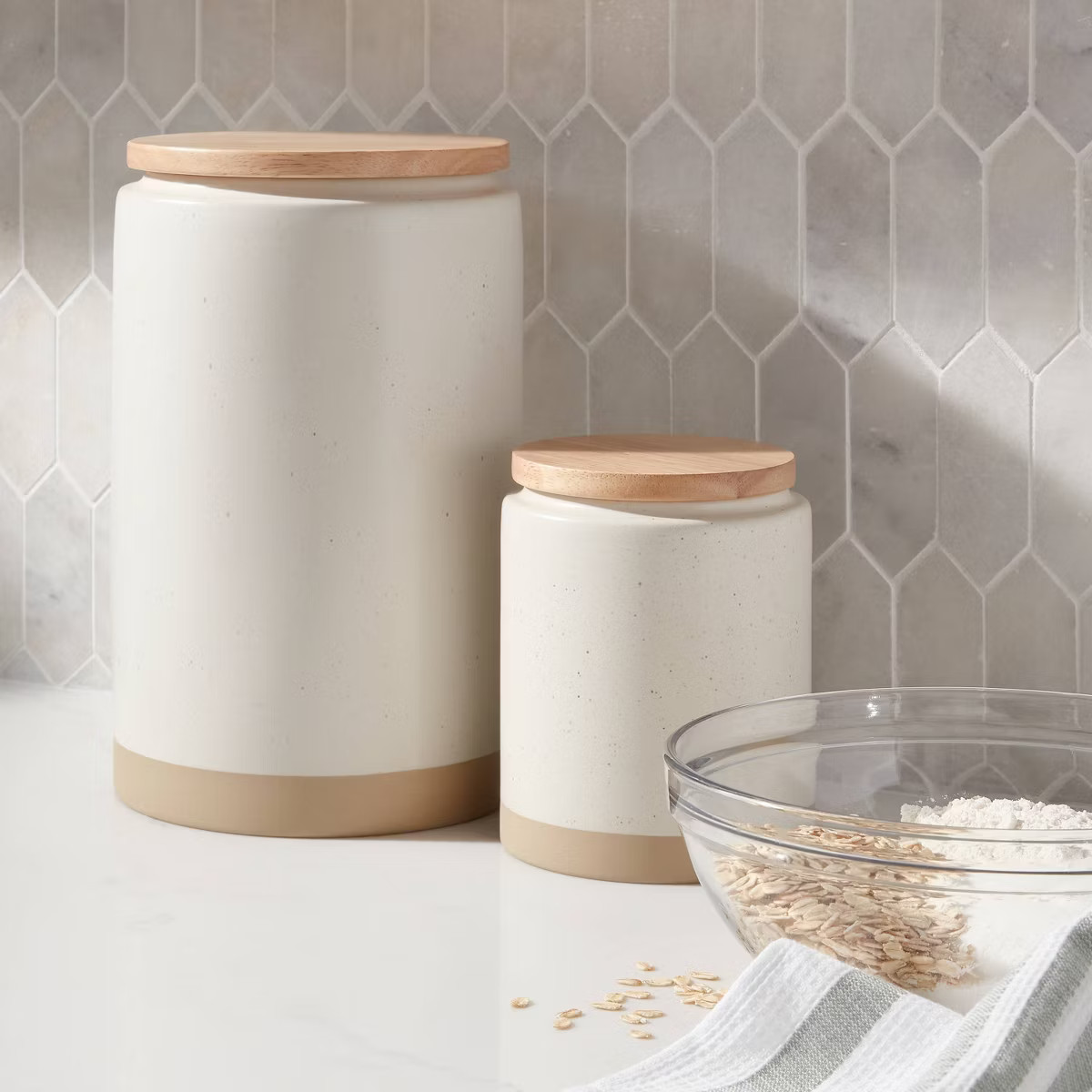 Camwood Collection Large Stoneware Canister with Wood Lid Cream - Threshold™: Kitchen Food Stor... | Target