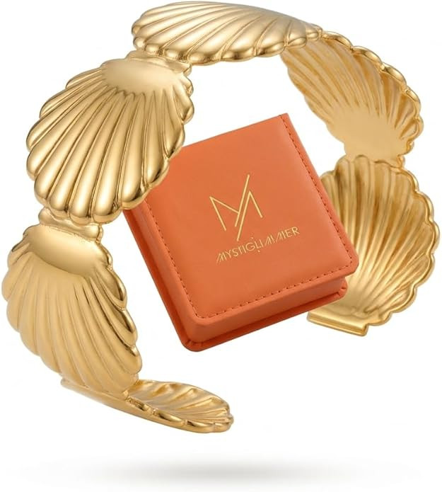Starfish Open Cuff Bracelet for Women – 18K Gold Plated Stainless Steel, Adjustable Ocean-Inspi... | Amazon (US)
