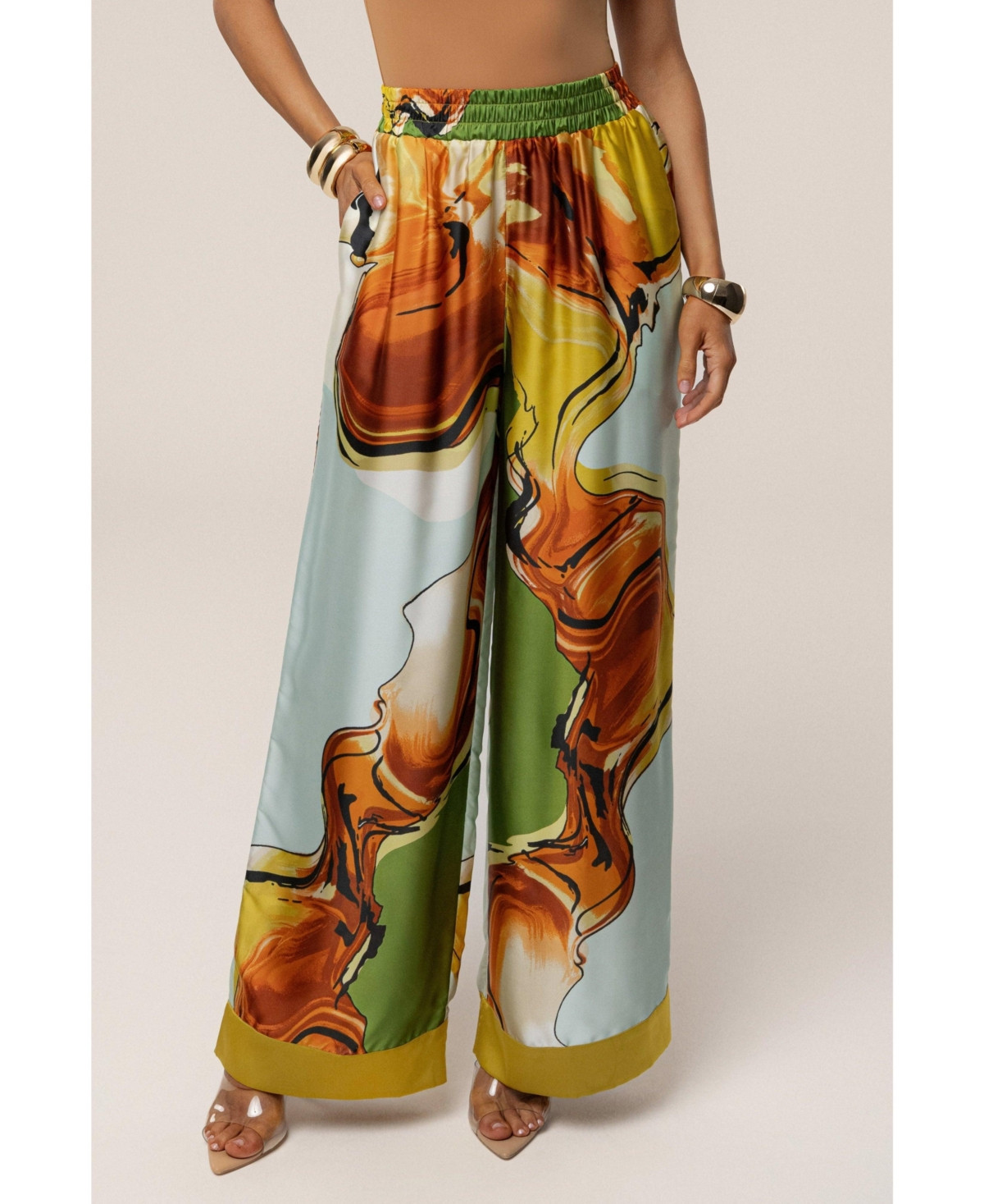 Jluxlabel Women's Jet Set Wide Leg Pants - Green tropical print | Macy's