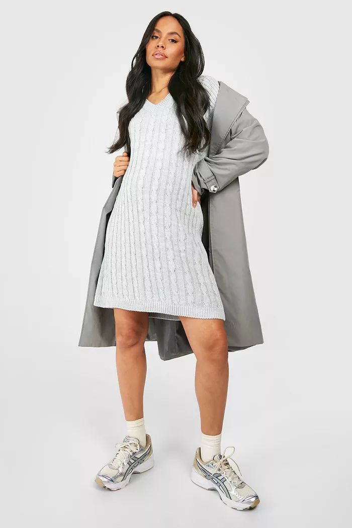 Maternity V Neck Knitted Sweater Dress | boohoo (US & Canada)
