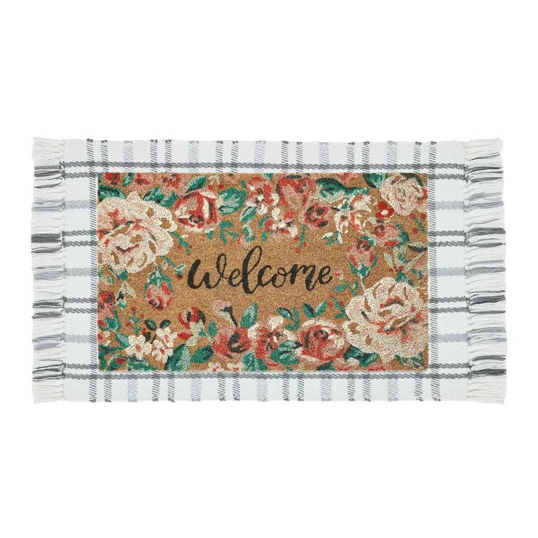 Mainstays Welcome Coir and Plaid Layering Doormat Set, 2 Pieces, 18" x 30", 24" x 36" | Walmart (US)