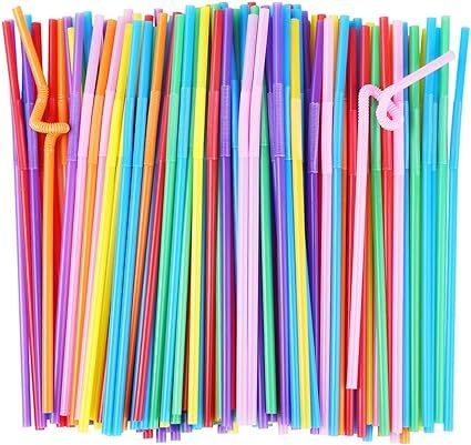 ALINK 200 PCS Flexible Plastic Drinking Straws, 10.2 Inches Extra Long Colorful Disposable Bendy ... | Amazon (US)