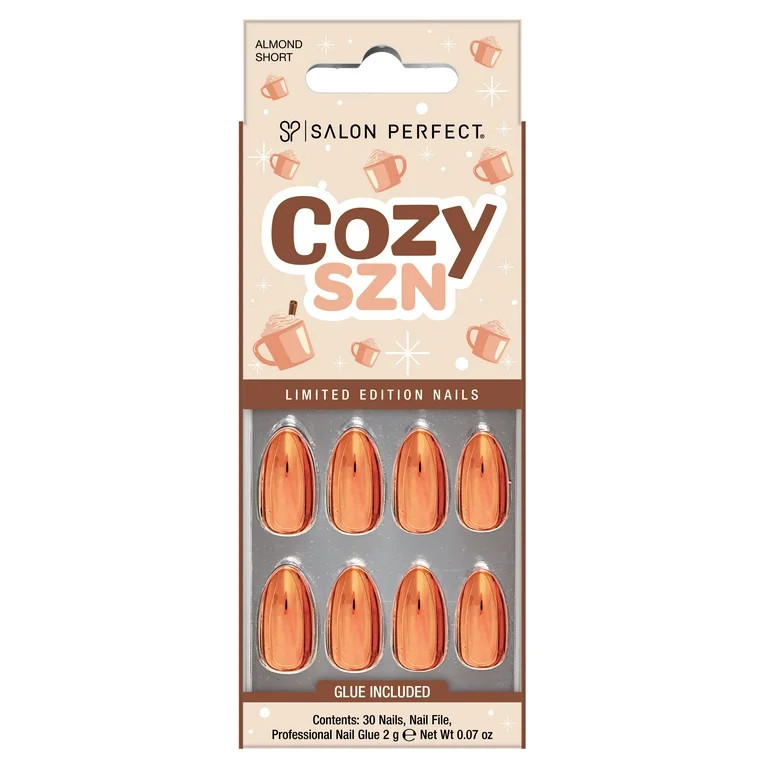 Salon Perfect Halloween Fall Artificial Fake Press On Nails, 404 Copper Chrome, Short Almond, Fil... | Walmart (US)