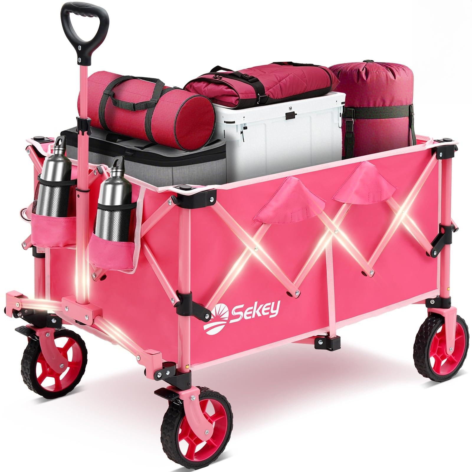 Sekey Pink Collapsible Foldable Wagon with 330lbs Weight Capacity, Heavy Duty Folding Wagon Cart ... | Amazon (US)