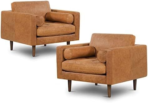 POLY & BARK Napa Lounge Chair in Full-Grain Pure-Aniline Italian Leather, Set of 2, Cognac Tan | Amazon (US)
