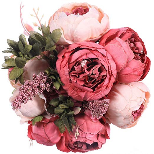Luyue Vintage Artificial Peony Silk Flowers Bouquet Home Wedding Decoration (Dark Pink Bud) | Amazon (US)