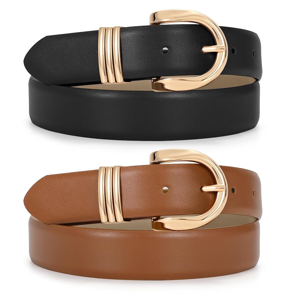 JASGOOD 2 Pack Women's Leather Belts for Jeans Pants Fashion Ladies Dress Waist Belts with Gold B... | Amazon (US)