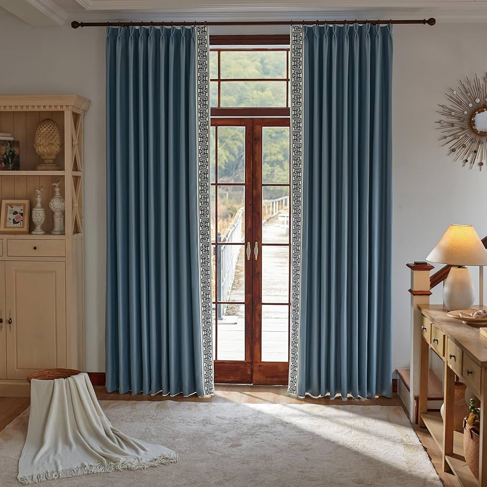 Blue Pinch Pleat Linen Room Darkening Curtain Elegant Embroidery Luxury Window Curtain,for Bedroo... | Amazon (US)